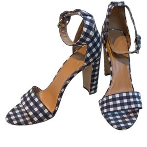 J. Crew, blue and white gingham strappy heels. size 8.5.